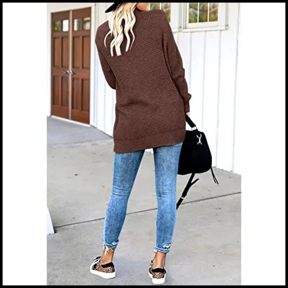 Long Sleeve Open Front Cardigan Chunky Knit Draped Sweater - Picture 5 of 7